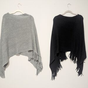 Two For $20! Chic Fringed Poncho - Black and Gray